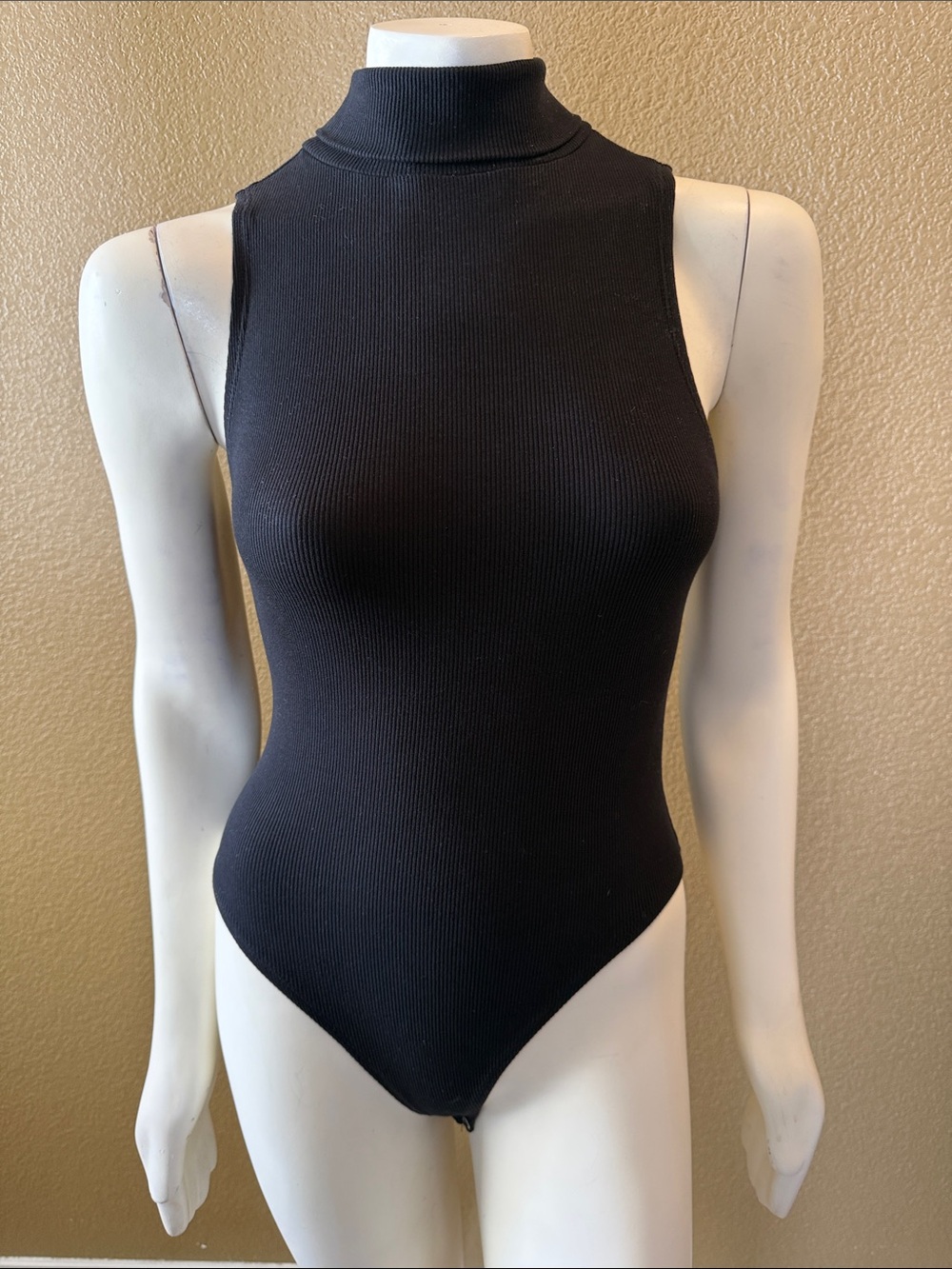 Zara Black Ribbed Sleeveless Turtleneck Bodysuit